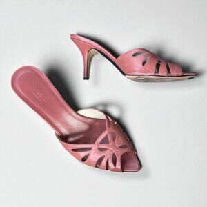 Gucci Pink Leather Peep Toe Mules | Stiletto Heels | Size 38